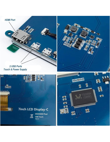 Pantalla Táctil 7" SuziePi IPS 1024x600 HDMI RPi Compatible