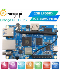 Computadora de Placa Única Orange Pi 3 LTS 2GB RAM 8GB eMMC 2