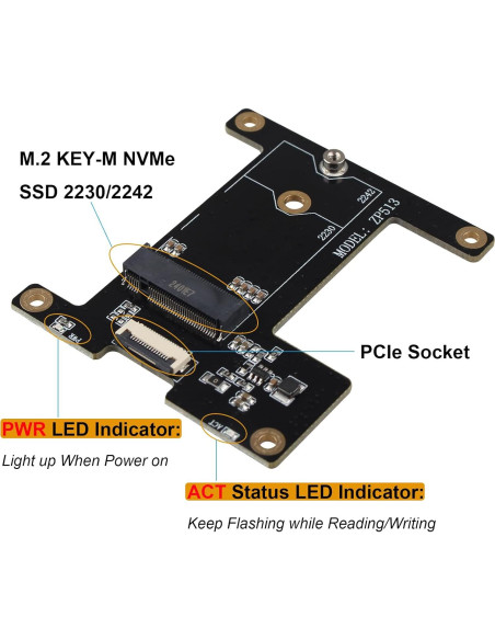 Adaptador SSD NVMe M.2 Key-M ZDE ZP513 para Raspberry Pi 5