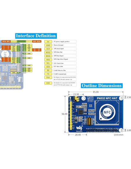 PN532 NFC HAT UeeKKoo para Raspberry Pi - Soporta I2C, SPI, UART