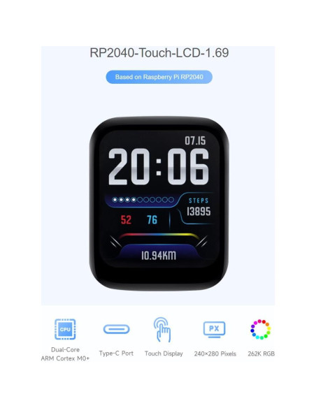 Placa de desarrollo Waveshare RP2040 con LCD táctil 1.69"