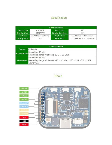 Placa de desarrollo Waveshare RP2040 con LCD táctil 1.69"