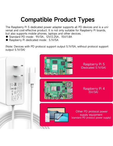 Fuente de Alimentación USB-C Yahboom 27W para Raspberry Pi 5