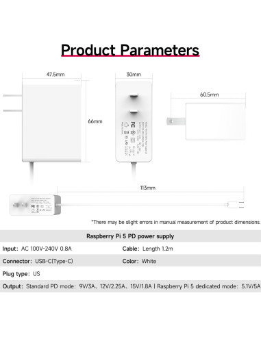 Fuente de Alimentación USB-C Yahboom 27W para Raspberry Pi 5