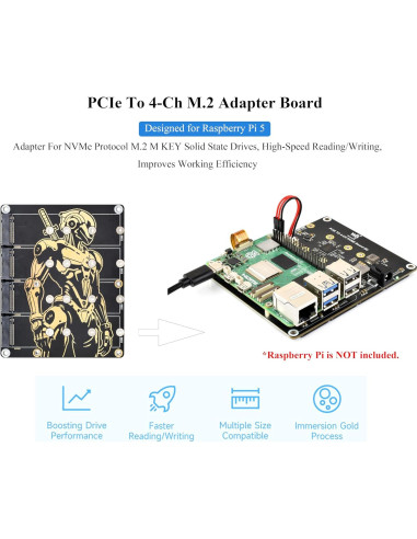 Adaptador M.2 a 4 Canales PCIe Wonrabai para Raspberry Pi 5