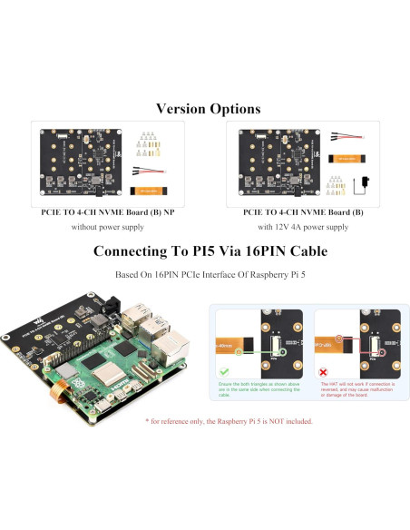 Adaptador M.2 a 4 Canales PCIe Wonrabai para Raspberry Pi 5