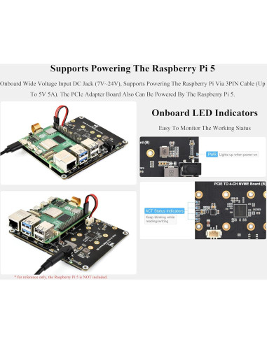 Adaptador M.2 a 4 Canales PCIe Wonrabai para Raspberry Pi 5