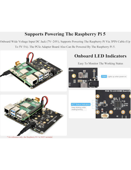 Adaptador M.2 a 4 Canales PCIe Wonrabai para Raspberry Pi 5
