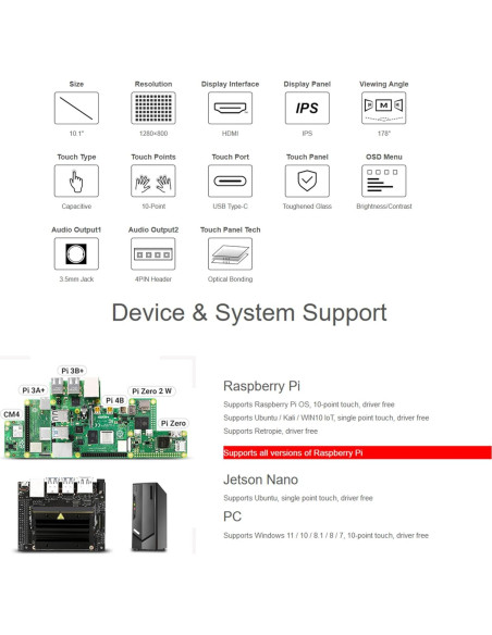 Pantalla Táctil Capacitiva 10.1" UeeKKoo 1280x800 HDMI