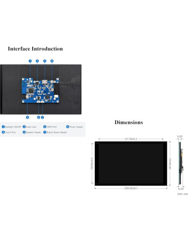 Pantalla Táctil Capacitiva 10.1" UeeKKoo 1280x800 HDMI