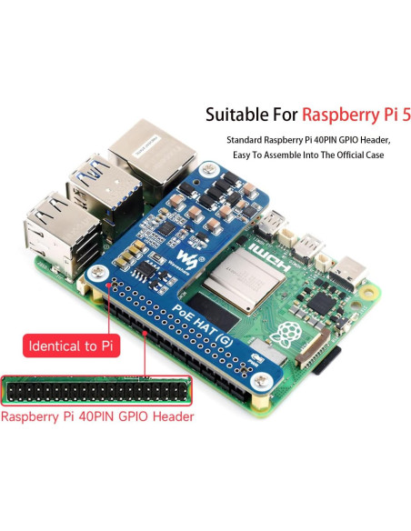 PoE HAT UeeKKoo para Raspberry Pi 5 - 5V 5A 25W
