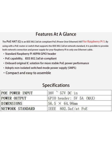PoE HAT UeeKKoo para Raspberry Pi 5 - 5V 5A 25W