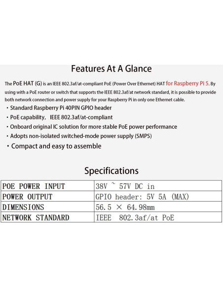 PoE HAT UeeKKoo para Raspberry Pi 5 - 5V 5A 25W