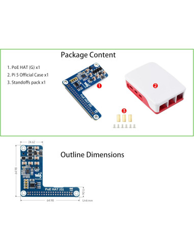 PoE HAT UeeKKoo para Raspberry Pi 5 - 5V 5A 25W