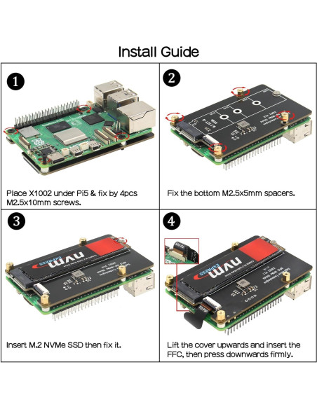 Geekworm X1002 PCIe a M.2 HAT para Raspberry Pi 5 - Soporta SSD NVMe