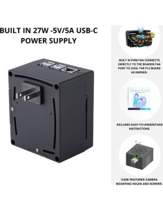 Estuche y Fuente de Alimentación Vilros para Raspberry Pi 5 Negro 2
