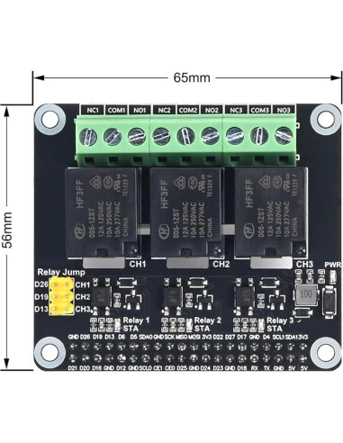 HAT de Relé 3 Canales Xicoolee para Raspberry Pi - 5A 250V AC