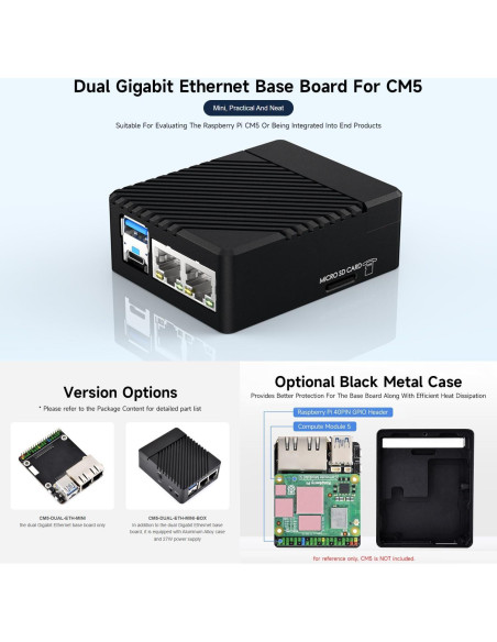 Placa Base Ethernet Doble Gigabit Waveshare CM5-DUAL-ETH-MINI