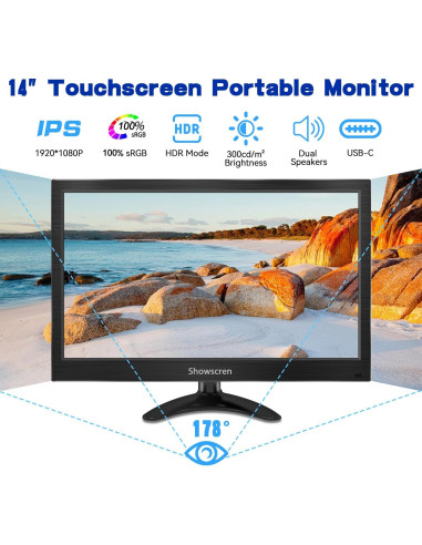 Monitor Portátil 14" FHD Táctil 1080P Kenowa con HDMI/USB-C