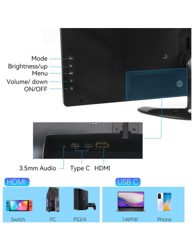 Monitor Portátil 14" FHD Táctil 1080P Kenowa con HDMI/USB-C