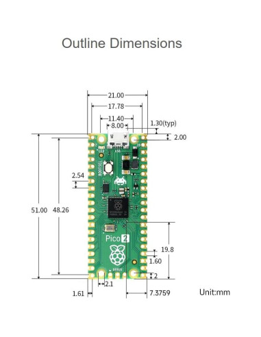 Placa de Desarrollo Raspberry Pi Pico 2 Pre-soldado 49.87g