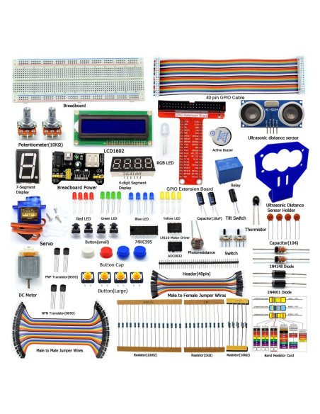 Kit de inicio Adeept para Raspberry Pi 4 y 3 con 160 piezas