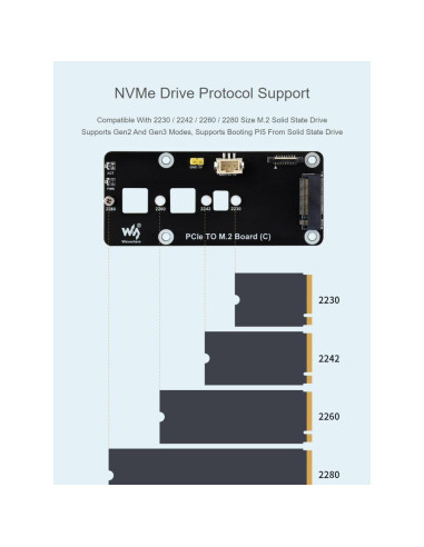 Adaptador PCIe a M.2 (C) Waveshare para Raspberry Pi 5