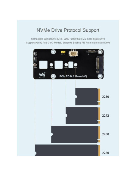 Adaptador PCIe a M.2 (C) Waveshare para Raspberry Pi 5