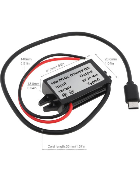 Convertidor Buck 12V/24V a 5V USB-C 3A 15W DiGiYes