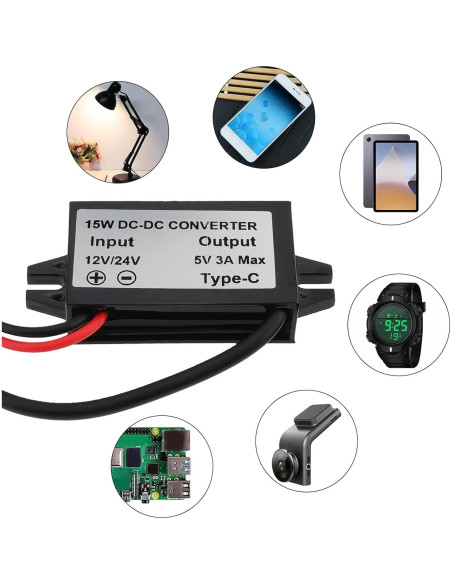 Convertidor Buck 12V/24V a 5V USB-C 3A 15W DiGiYes