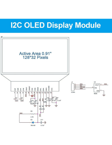 6 Módulos Pantalla OLED I2C 0.91" JUZITAO Azul/Blanco