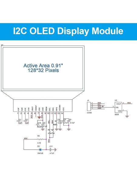 6 Módulos Pantalla OLED I2C 0.91" JUZITAO Azul/Blanco