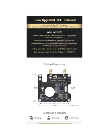 Adaptador HAT+ PCIe a M.2 E Key iiunius para Raspberry Pi 5