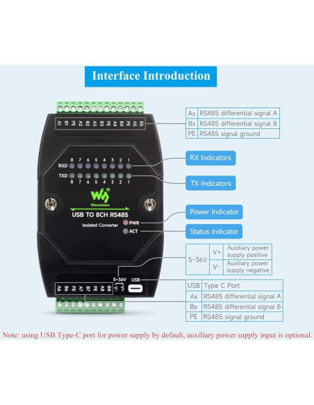 Convertidor USB a 8CH RS485 UeeKKoo Aislado Industrial
