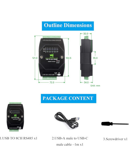 Convertidor USB a 8CH RS485 UeeKKoo Aislado Industrial