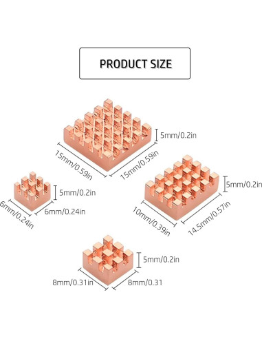 Disipador de Calor de Cobre para Raspberry Pi 4B - 4 Piezas