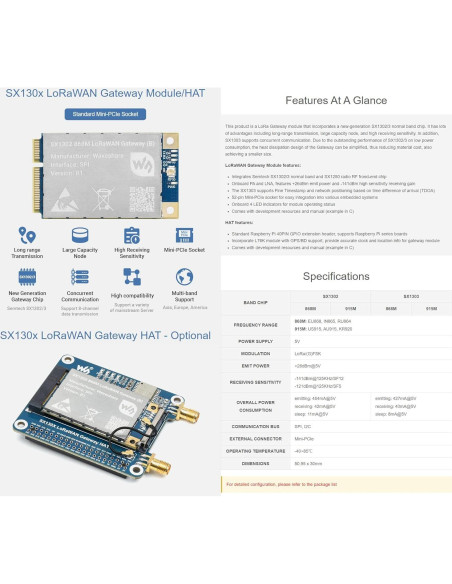 Módulo de puerta de enlace LoRaWAN Waveshare SX1303 868M