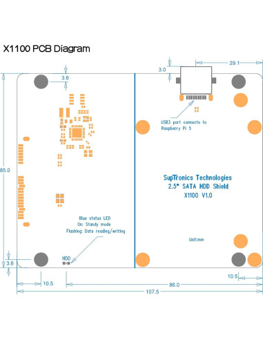 Geekworm X1100 Shield 2.5" SATA HDD/SSD para Raspberry Pi 5