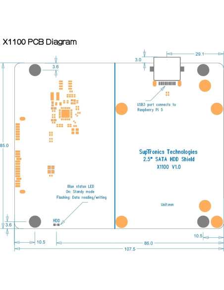 Geekworm X1100 Shield 2.5" SATA HDD/SSD para Raspberry Pi 5