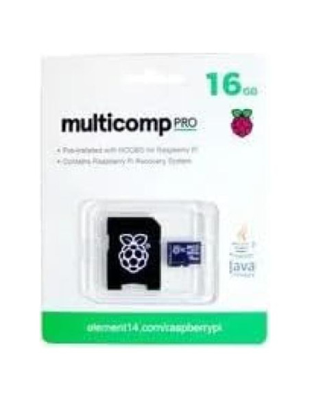 Tarjeta MicroSD 16GB multicomp PRO Clase 10 para Raspberry Pi
