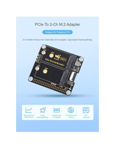 Adaptador PCIe a 2-ch M.2 Waveshare para Raspberry Pi 5 2