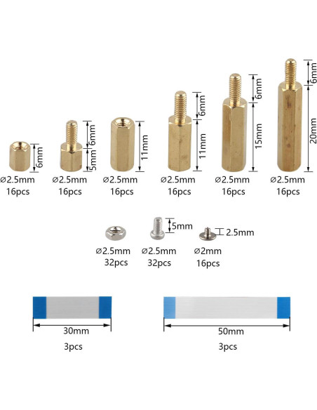 Kit de Separadores M2.5 ZDE con Tornillos y Cables FFC para Raspberry Pi