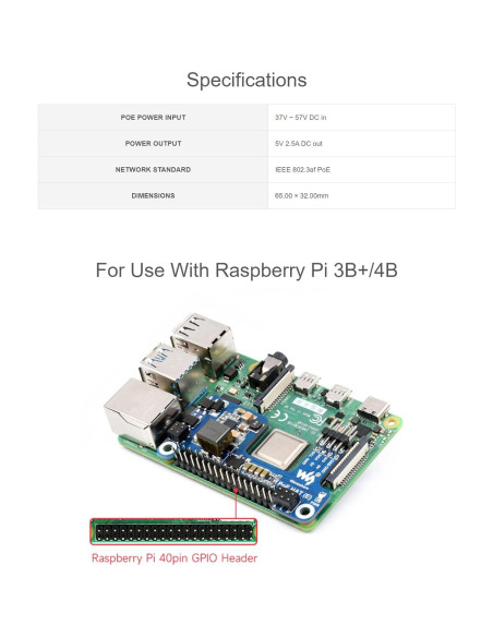 Power Over Ethernet HAT (E) Coolwell para Raspberry Pi 3B+/4B