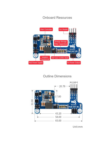 Power Over Ethernet HAT (E) Coolwell para Raspberry Pi 3B+/4B
