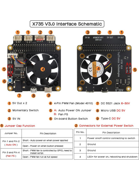 Placa de Gestión de Energía Geekworm X735 V3.0 para Raspberry Pi 4B/3B+