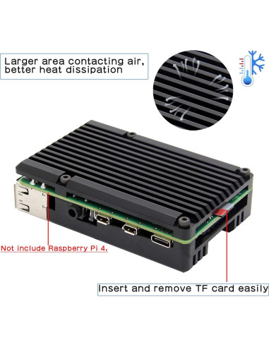 Caja Enfriamiento Pasivo Geekworm para Raspberry Pi 4 - Negro