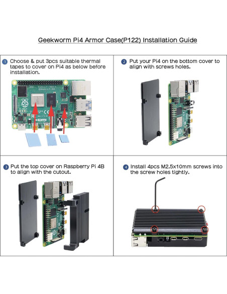 Caja Enfriamiento Pasivo Geekworm para Raspberry Pi 4 - Negro