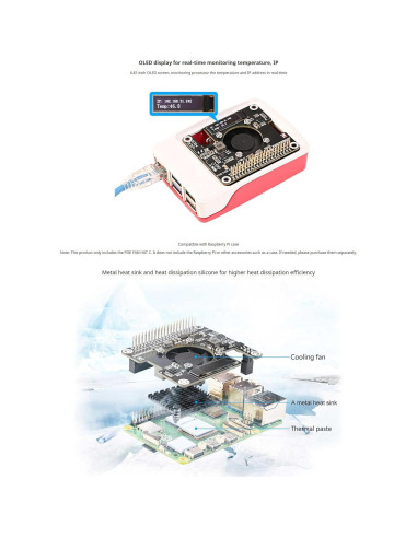 HAT POE para Raspberry Pi 5 con Pantalla OLED y Ventilador