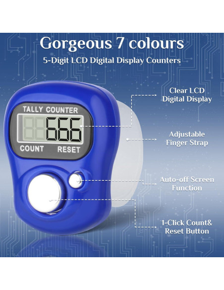 Paquete de 7 Contadores Electrónicos de Dedo CHGANG LCD 5 Dígitos