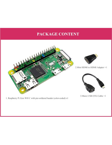 Raspberry Pi Zero WH con GPIO pre-soldado + Adaptador HDMI